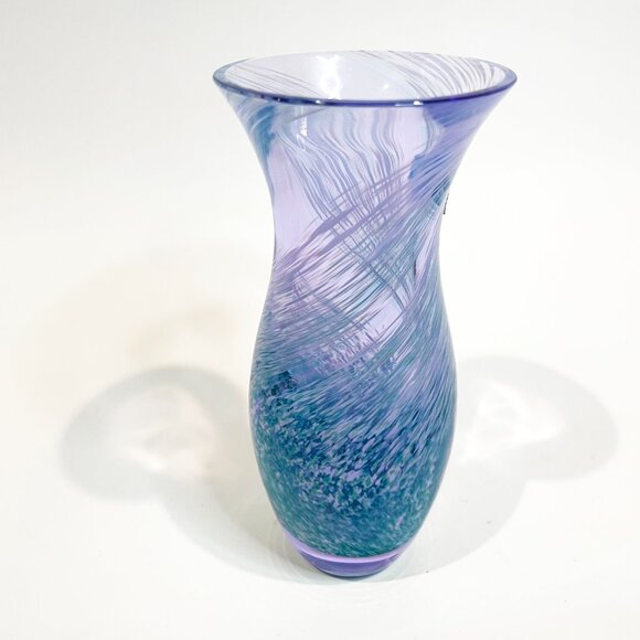 Caithness Scotland Purple Blue Swirl Blown Glass Bud Vase 5.5” Scotland - Picture 4 of 7